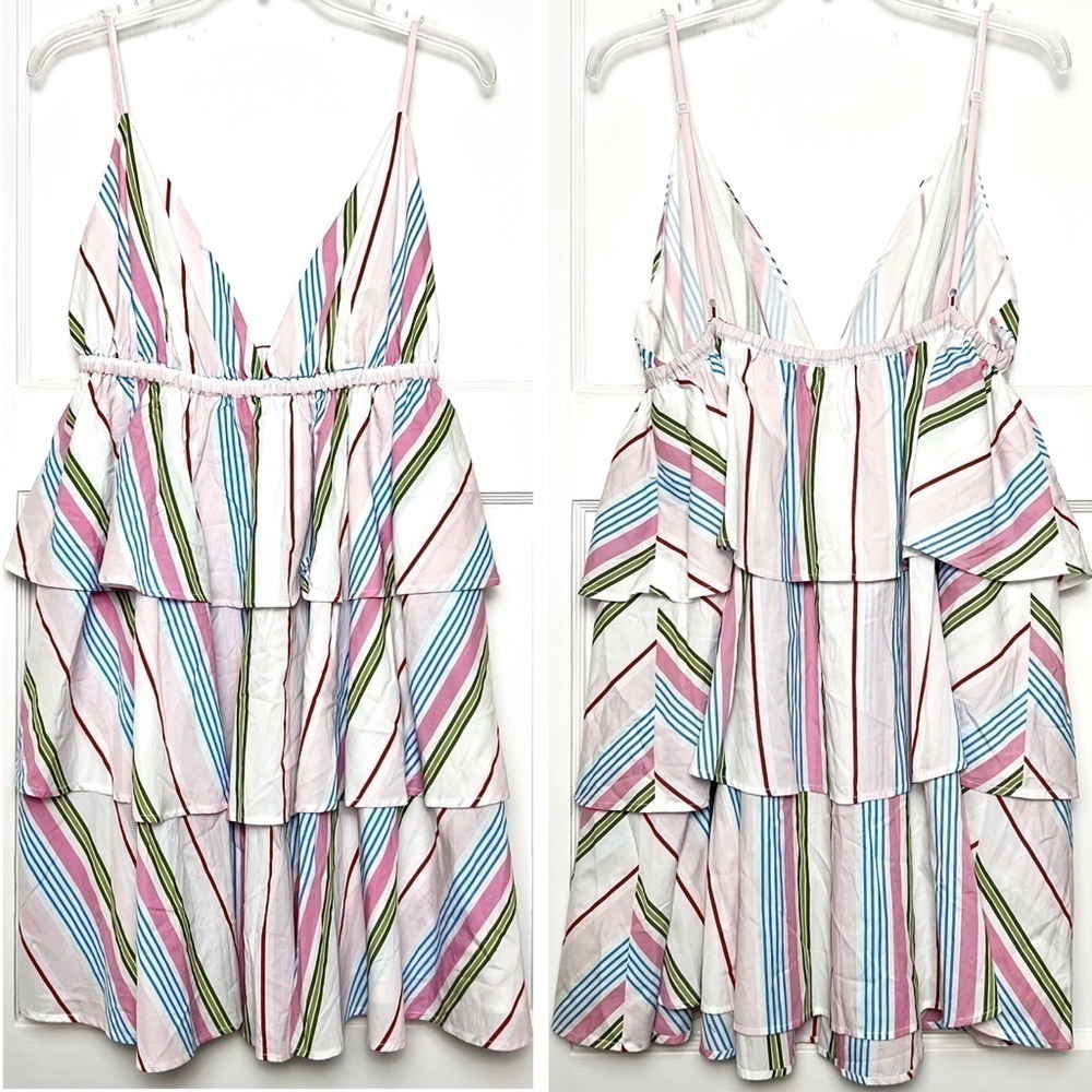 NWT HILL HOUSE Rainbow Stripe Sleeveless Ruffle Tiered Babydoll Gigi Dress XXL - Picture 3 of 7